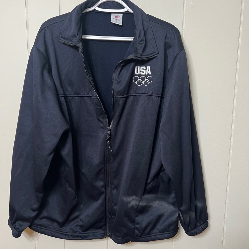 USA Olympic Team Jacket Navy Blue Track Zip Up Athletic Coat Men's Size L